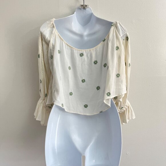 Free people Giving Kind Off‎ Shoulder Embroidered Top Size XS - Picture 5 of 8